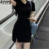 Women's Fashion Summer Spring Solid Color Print Short Sleeve POLO Neck High Waist Casual Dresses