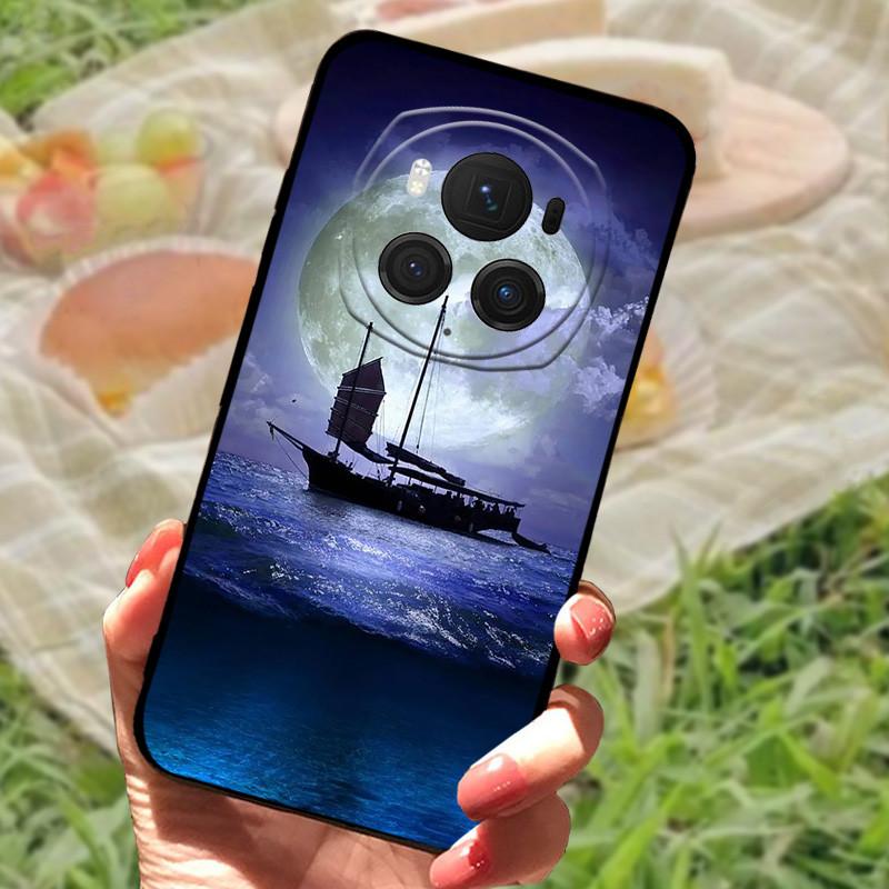 Чехол-бампер для Honor Magic6 Pro, силиконовый, мягкий, с рисунком под мрамор, черный, полный комплект защиты