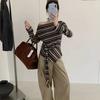 Korean Style Striped T Shirt With Tie Details For Fall Winter Fashion
