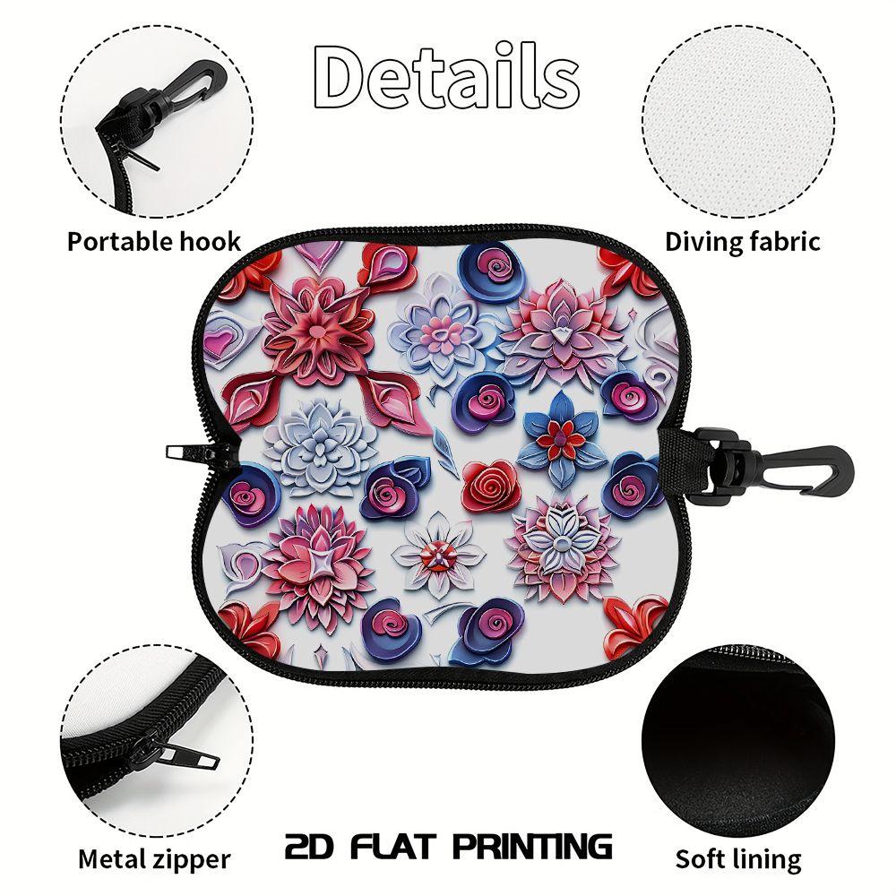 2D-Bohemian Floral Pattern Zipper Sunglasses Case, Protective Eyewear Holder for Women, Portable Fashion Spectacle Storage Box for Travel Daily Use