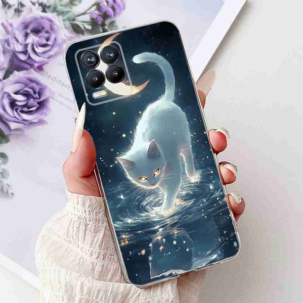For Realme 8 4G RMX3085 Case Fashion Painted Flowers Soft Silicone TPU Cover For Oppo Realme8 realme 8 6.4" Phone Shell Bumper