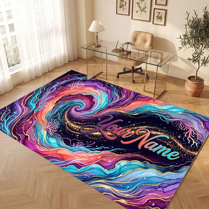 Space Cosmic Theme Crystal Velvet Floor Rug Personalized Custom Name Text Warm Carpet Home Decoration