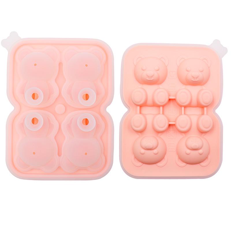 4-Cavity Little Bear Silicone Ice Cube Tray - Easy Release for Beverages & Tea