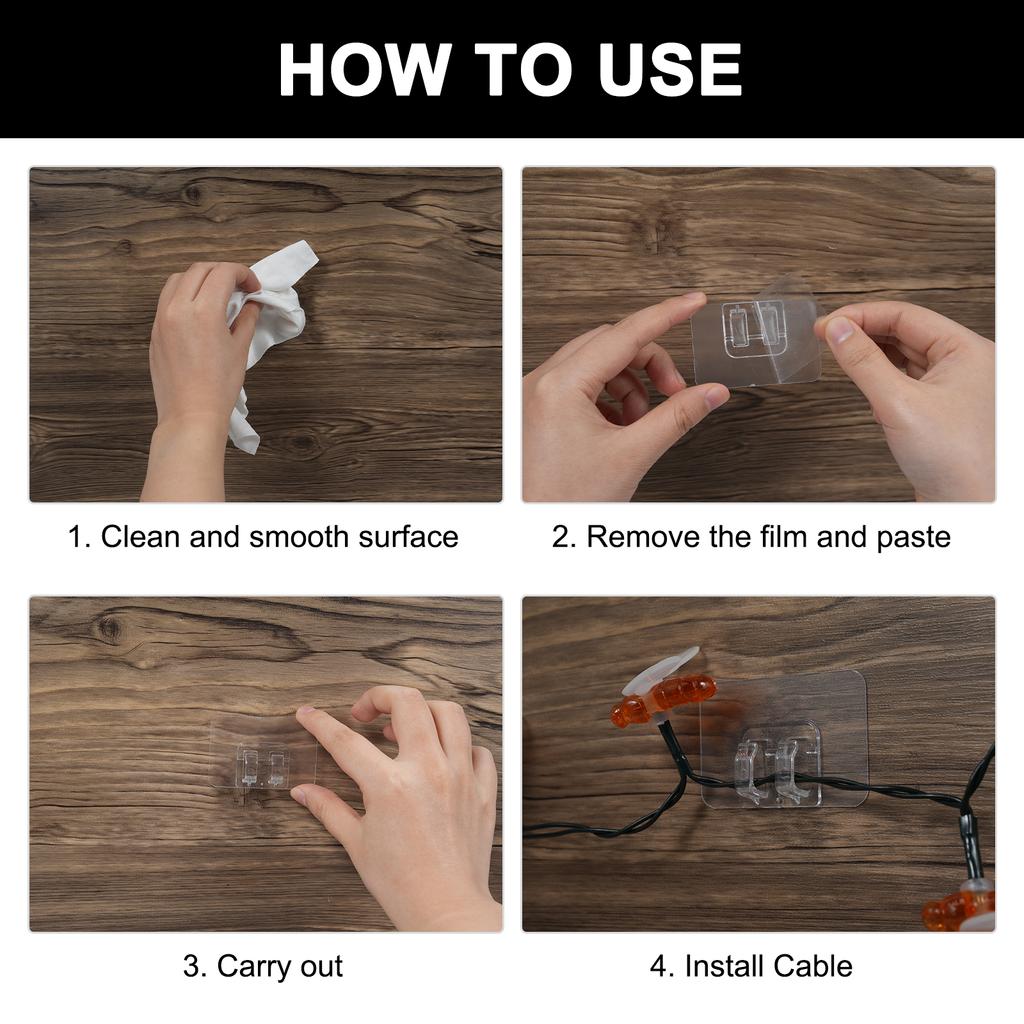 100 шт. крючки для ламповых гирлянд без крючков, патч-полка, защелкивающийся зажим, прозрачные липкие крючки