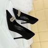 Fashion Women Fetish 9.5cm High Heels Simple Fashion Pumps Sexy Wedding Bridal Stiletto Leather Heels Lady Scarpins Crystal Party Shoes