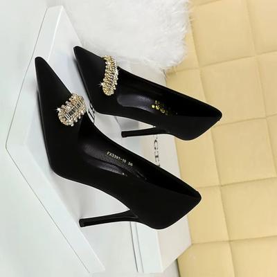 Модные женские фетиш 9,5 см высокие каблуки Простые модные туфли-лодочки Сексуальные свадебные туфли-стилеты из кожи Леди Скарпины Хрустальные туфли для вечеринки