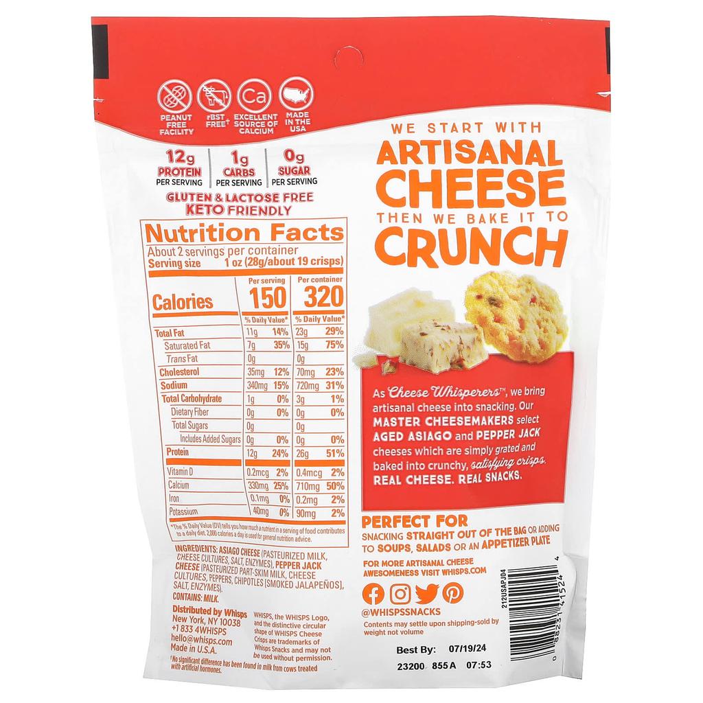 Whisps, Cheese Crisps, Asiago & Pepper Jack, 60g (2.12oz)