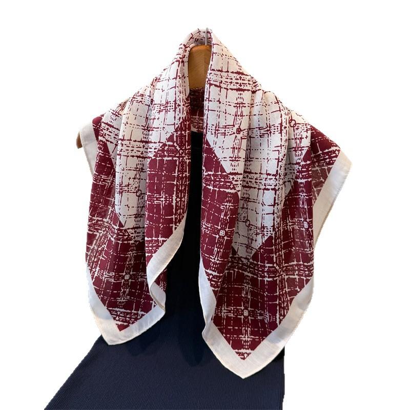Plaid Texture Herringbone Pattern Cotton And Linen Small Square Scarf Silk Scarf Imitation Velvet Headscarf Shawl Sun Protection Scarf