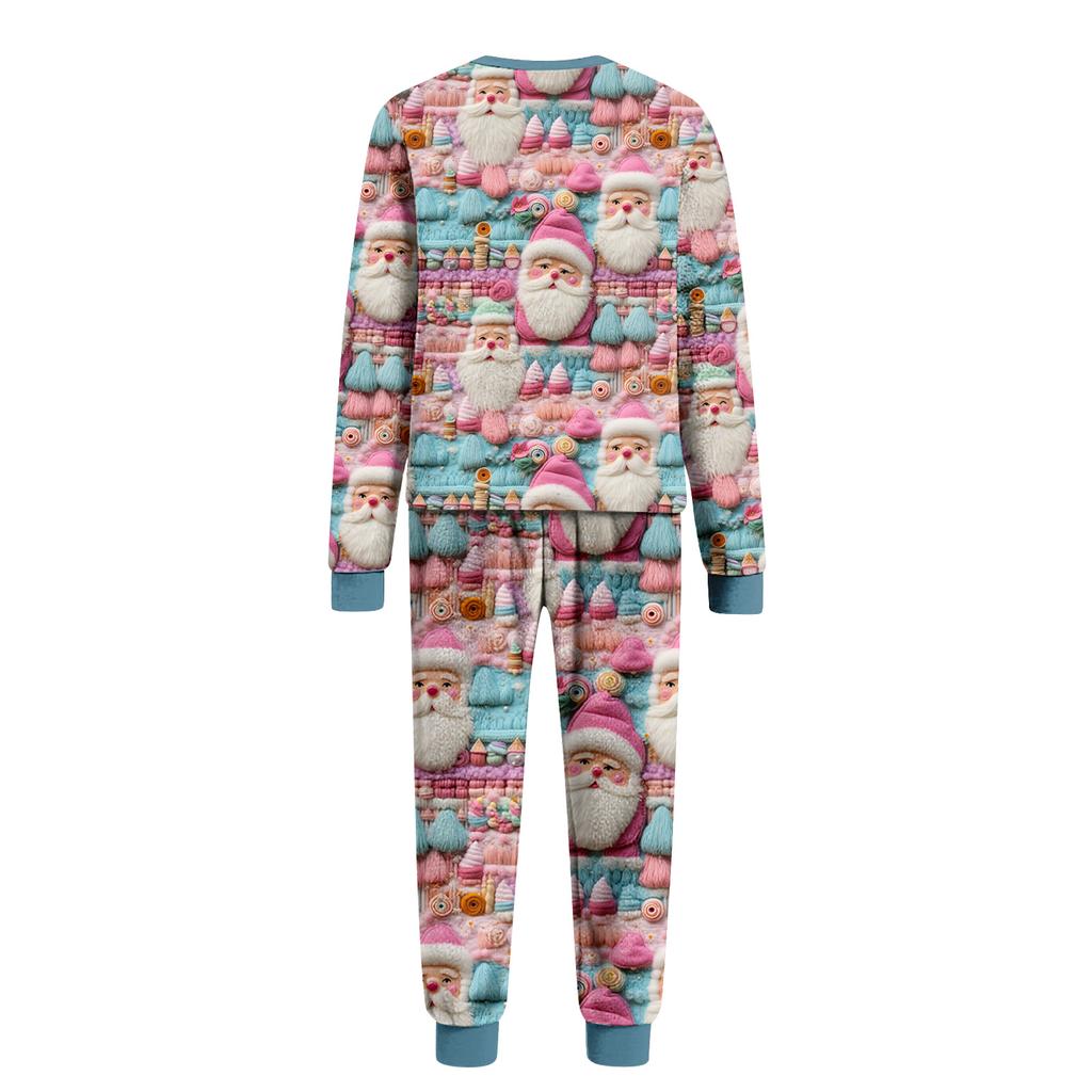 Matching Family Christmas Print Flannel Homewear Set Long-Sleeve Top And Pants