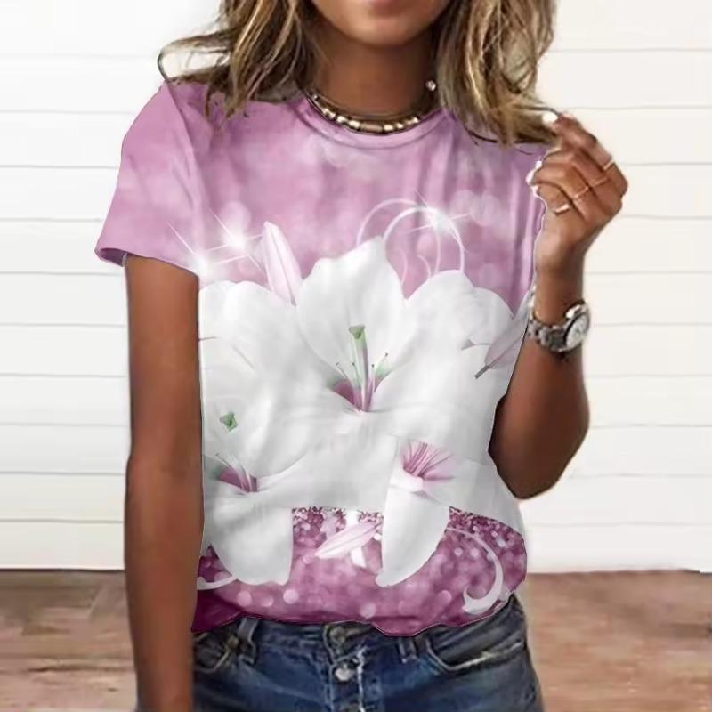 Women'S T-Shirt 3d Floral Print Tee Large Size Tops Woman Clothing Everyday Female Top Women Short Sleeve T Shirt