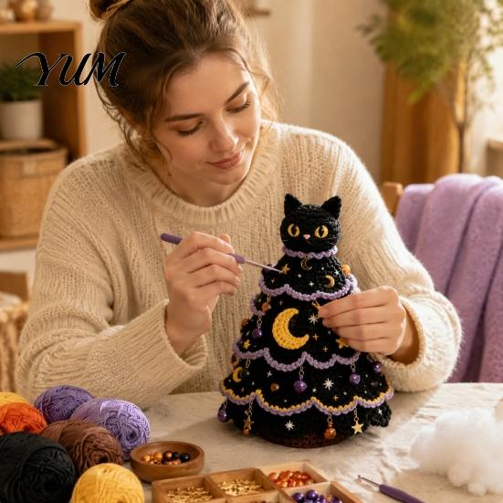 Easy Crochet Pattern with Tutorial Halloween Tree Pack, DIY Yarn Craft Kit Hooks And Step Creative Desktop Ornament by Guide, Handmade Knitting