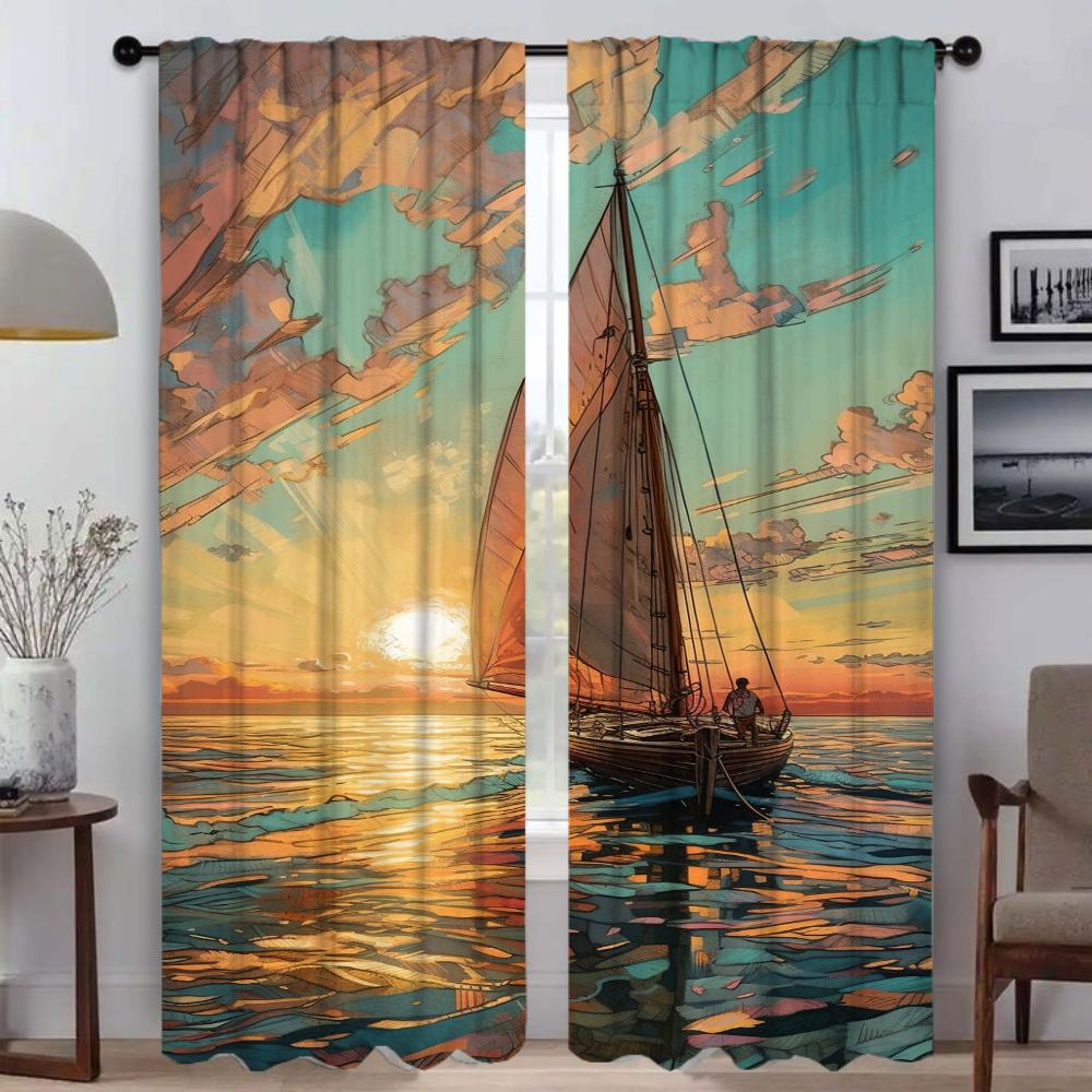 Плотные шторы для гостиной, занавеска с изображением корабля, тюль для спальни, перегородка, домашний интерьер, шторы из 2 предметов, оттенки