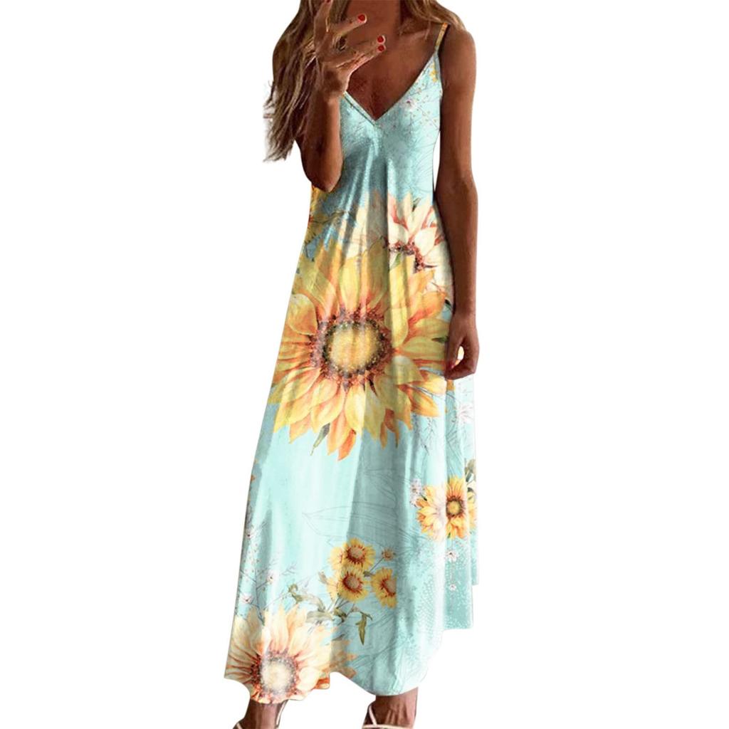Повседневное модное женское облегающее длинное платье без рукавов с цветочным принтом на слинге