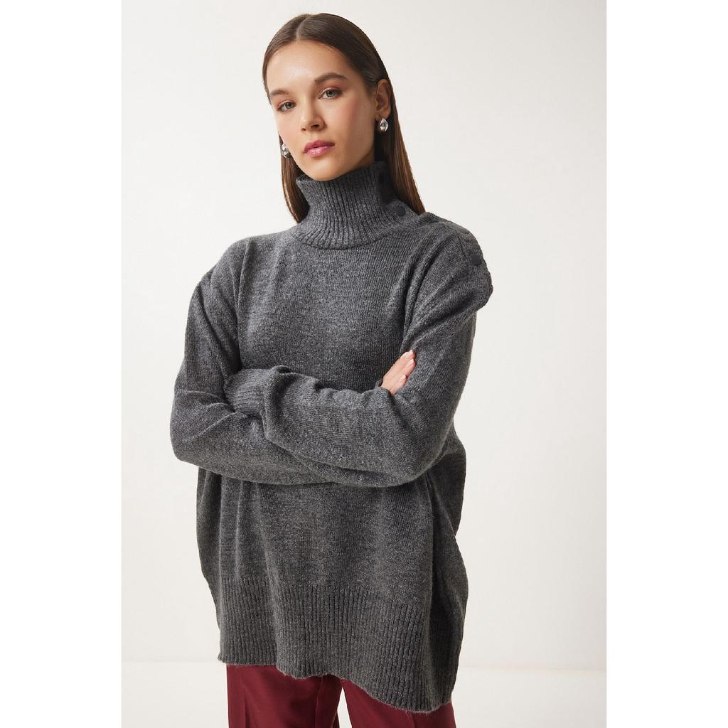 Women's Anthracite Turtleneck Knitwear Sweater Fn03390