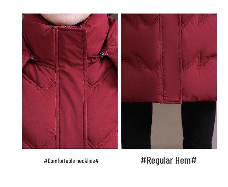 Женская длинная зимняя хлопковая стеганая куртка slim fit выше колена - Корейский стиль, большого размера, утолщенное пальто