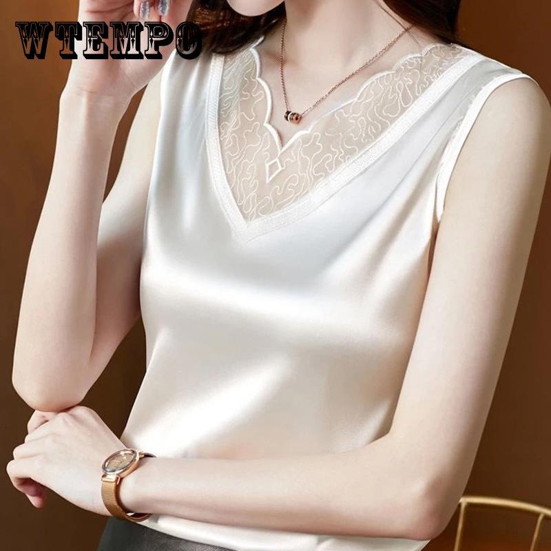 Women Wear Spring Summer Camisole Loose Plus Size Lace Lining V-neck Sleeveless Blouse