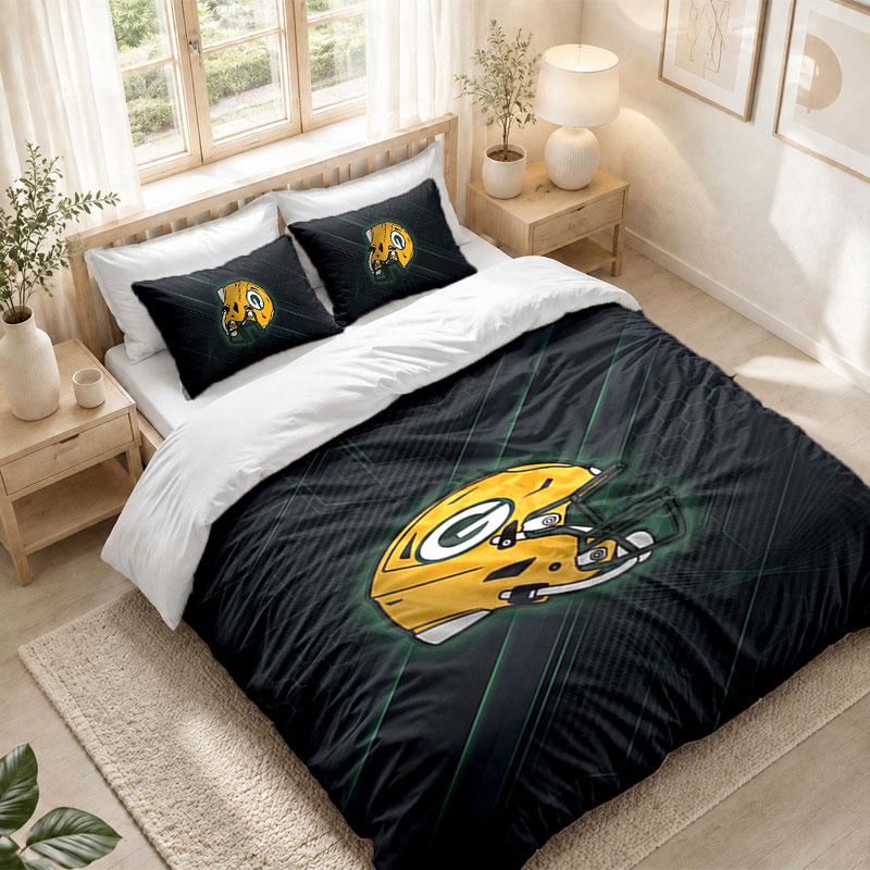 Bedding Set 1 Duvet Cover 2 Pillowcases Green Bay Packers Print Bedroom Home Decoration