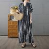 Black Striped Women's Cotton Short Sleeved Long Loose Casual Dress
