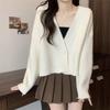 V-neck Fashion Women One Button Cardigan Short Sweater Autumn /Winter Long Sleeve Knitted Jackets Solid Color Elegant Loose Office Basic Casual Coats
