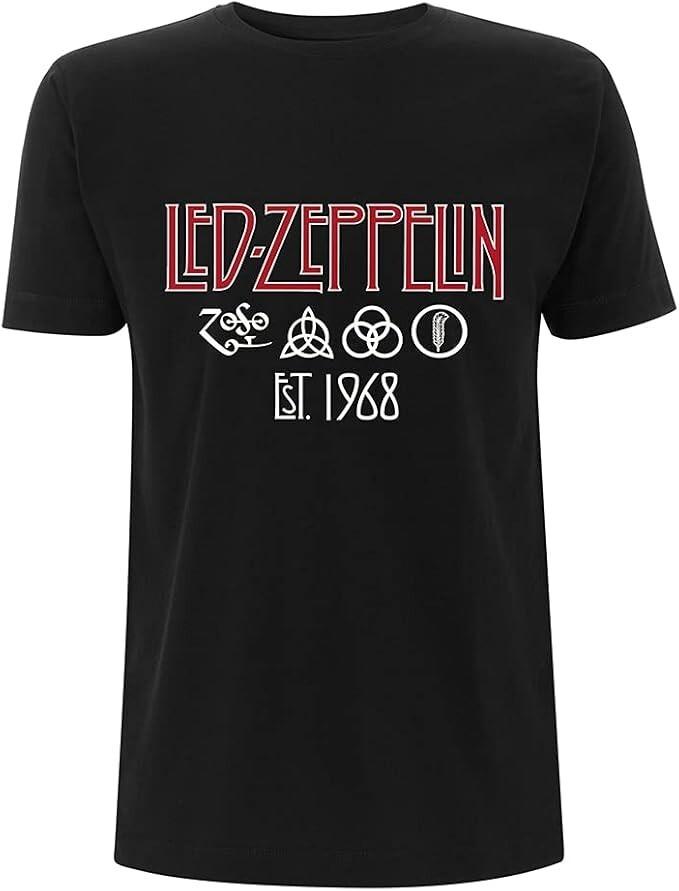 Led Zeppelin Symbols Est 68 Black Short Sleeve Cotton T-ShirtSize S-5XL