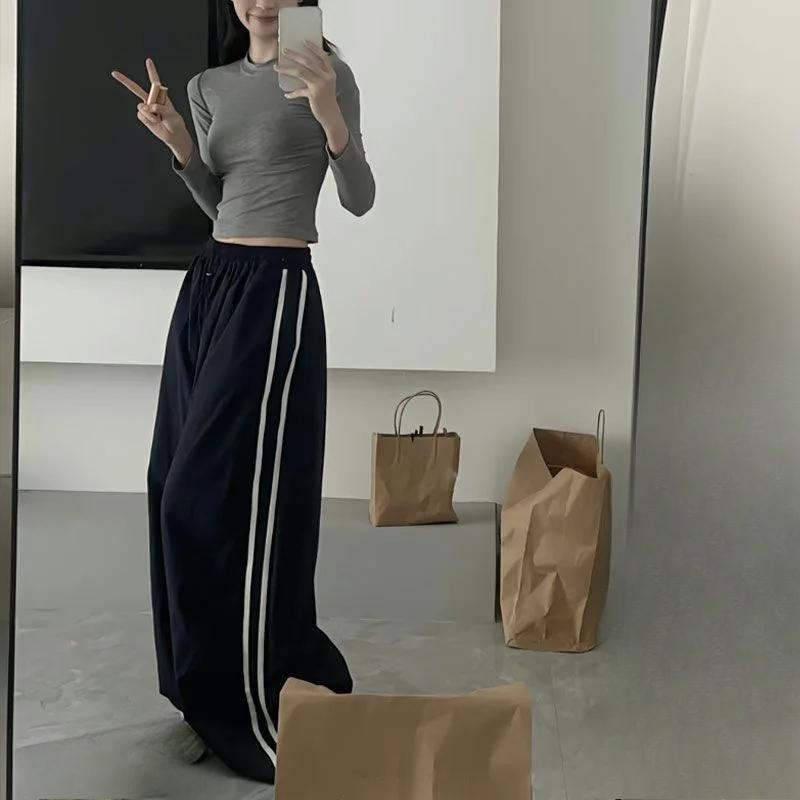 Y2K женские уличные брюки Harajuku с широкими штанинами в стиле ретро, свободные, со шнурком, в полоску