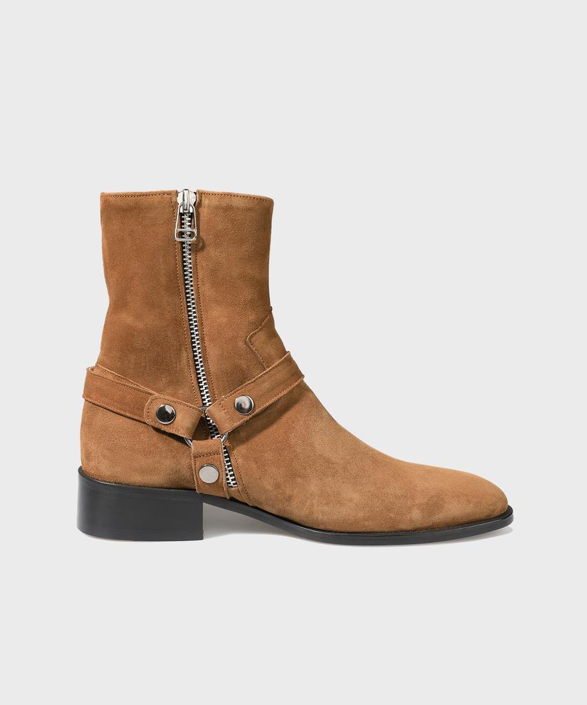 Firenze Atelier Slim Toe Velcro Line Suede Zip-Up Boots 3344-Qs [Mid Brown]