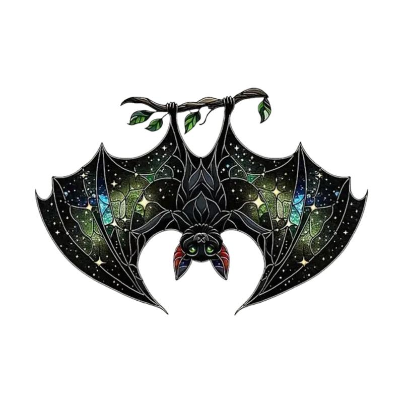  Halloween Bat Stained Glass Suncatchers Window Hangings Colorful Glass Panel Wall Art Decors Housewarmings Gift