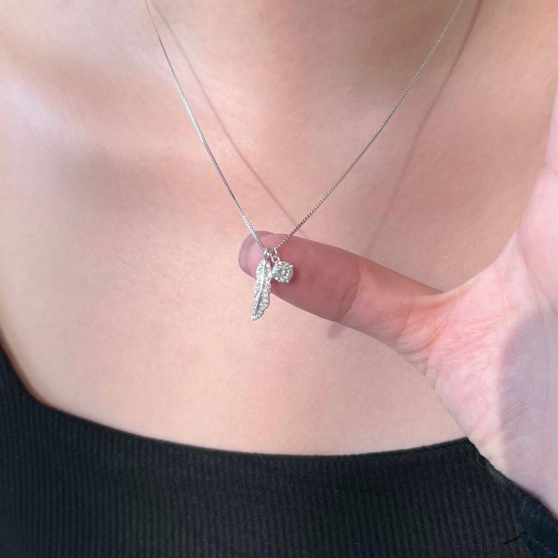 Серебряное ожерелье-перо S925 с подвеской из муассанита, простая, элегантная, легкая, цепочка на ключицы