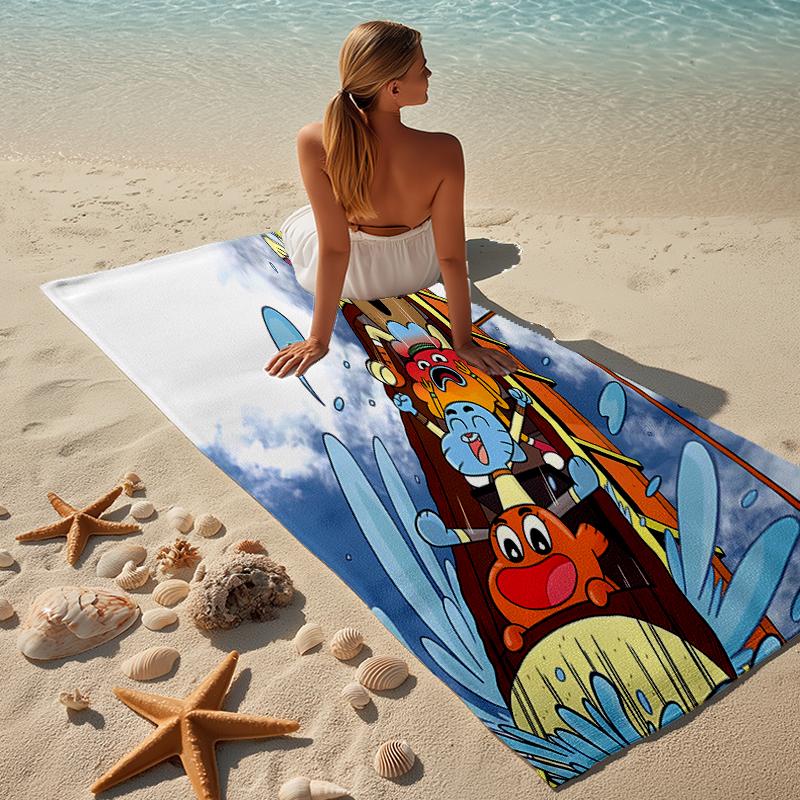 proof beach towel with a The Amazing World of Gumball pattern - soft,absorbent,quick-drying,machine washable - perfect for swimming,camping,bathing