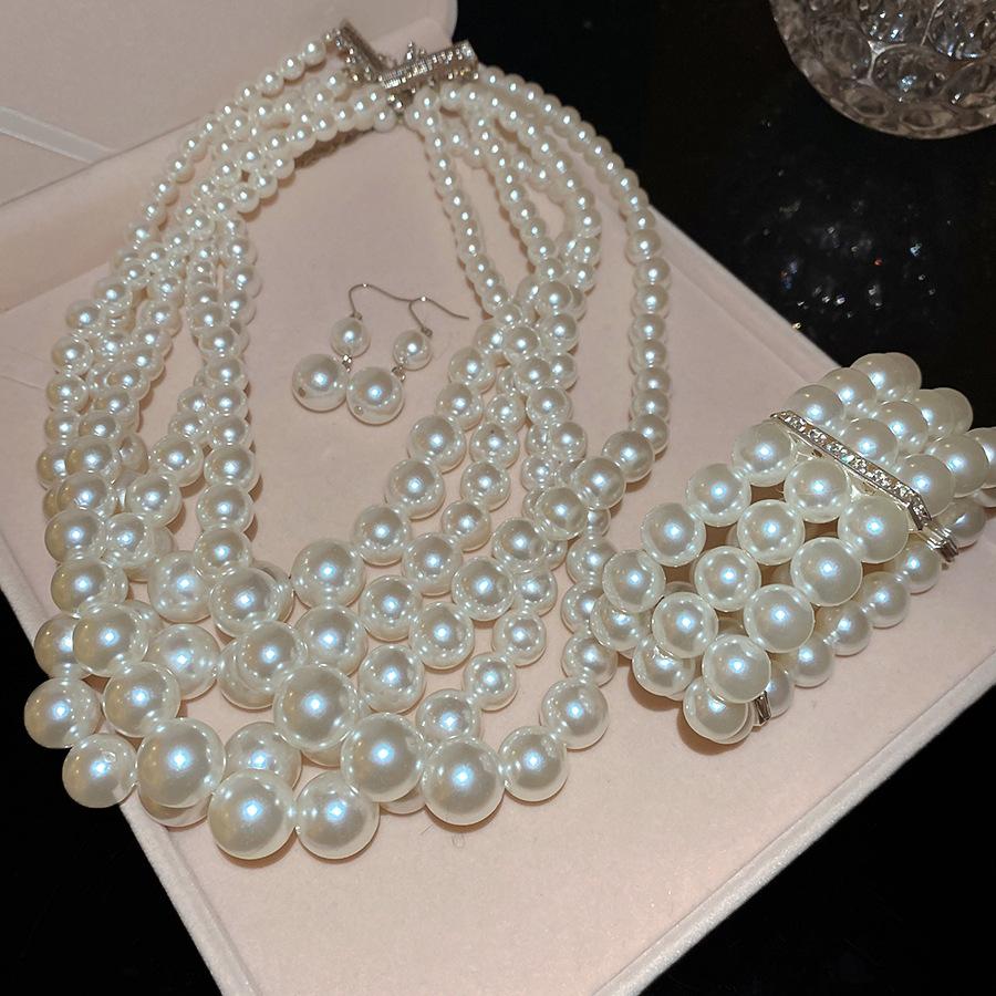 European and American Geometric Round Flower Pearl Necklace Niche Design Sense Collarbone Chain Personality Temperament Retro Necklace