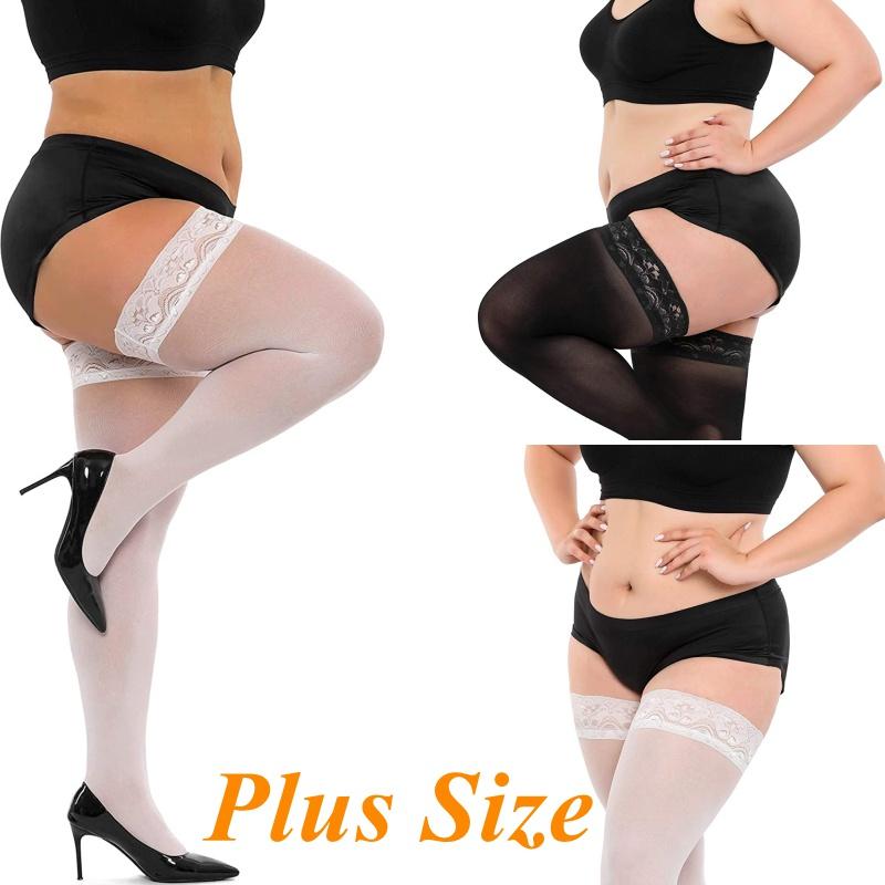 Plus Size Lace Thigh High Stockings Sheer Extra Large Size Lace Stockings for Women