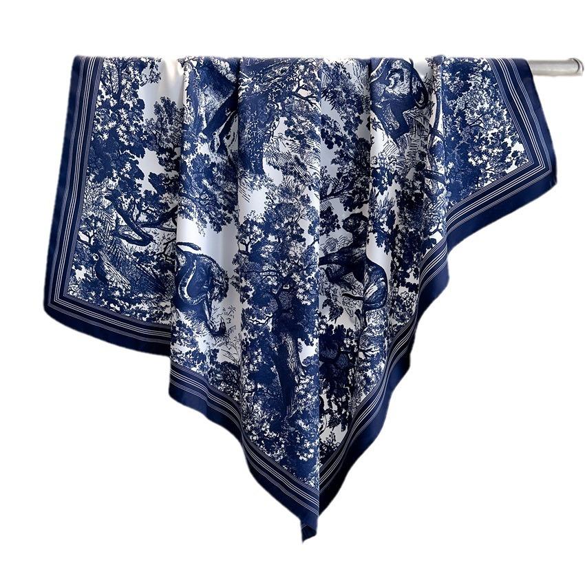 Fantasy Jungle Silk Scarf 90Cm Twill Scarf Cheetah Vegetation Large Square Scarf Sun Protection Shawl Headscarf Women