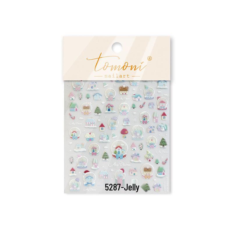 Tomoni 3D Winter Nail Stickers: Kids' Christmas Tree & Metal Ornament Designs