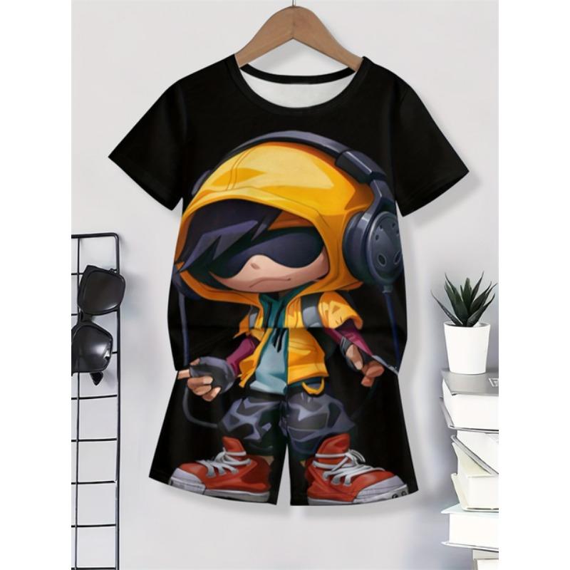 Комплект из 2 предметов: мужская футболка с коротким рукавом и шорты на шнурке с принтом мультяшного медведя, летний повседневный топ, мужские пляжные брюки для спорта на открытом воздухе