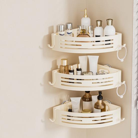 Suction Cup Corner Shelf Triangle Corner Shower Caddy No Drilling Adjustable Bathroom Organizer with Towel Bar Storage Rack for Shower Kitchen