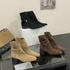 2025 базовая ветрозащитная коровья кожа флип темперамент квадратный носок ретро короткие ботинки пряжка ремня повседневные увеличение роста модные женские ботинки
