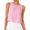 Summer New Women's Buttoned Crew Neck Sleeveless Plaid Cropped Tank Top for Leisure