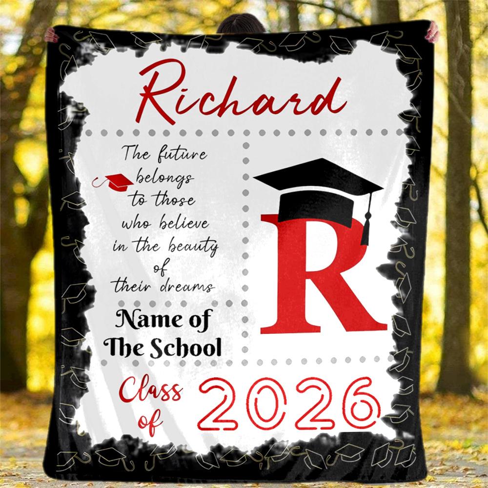 Graduation Celebration 2026 Floral Design Themed Blanket Personalized Name Soft Warm And Versatile For Sofa Bed Office And Travel Machine Washable