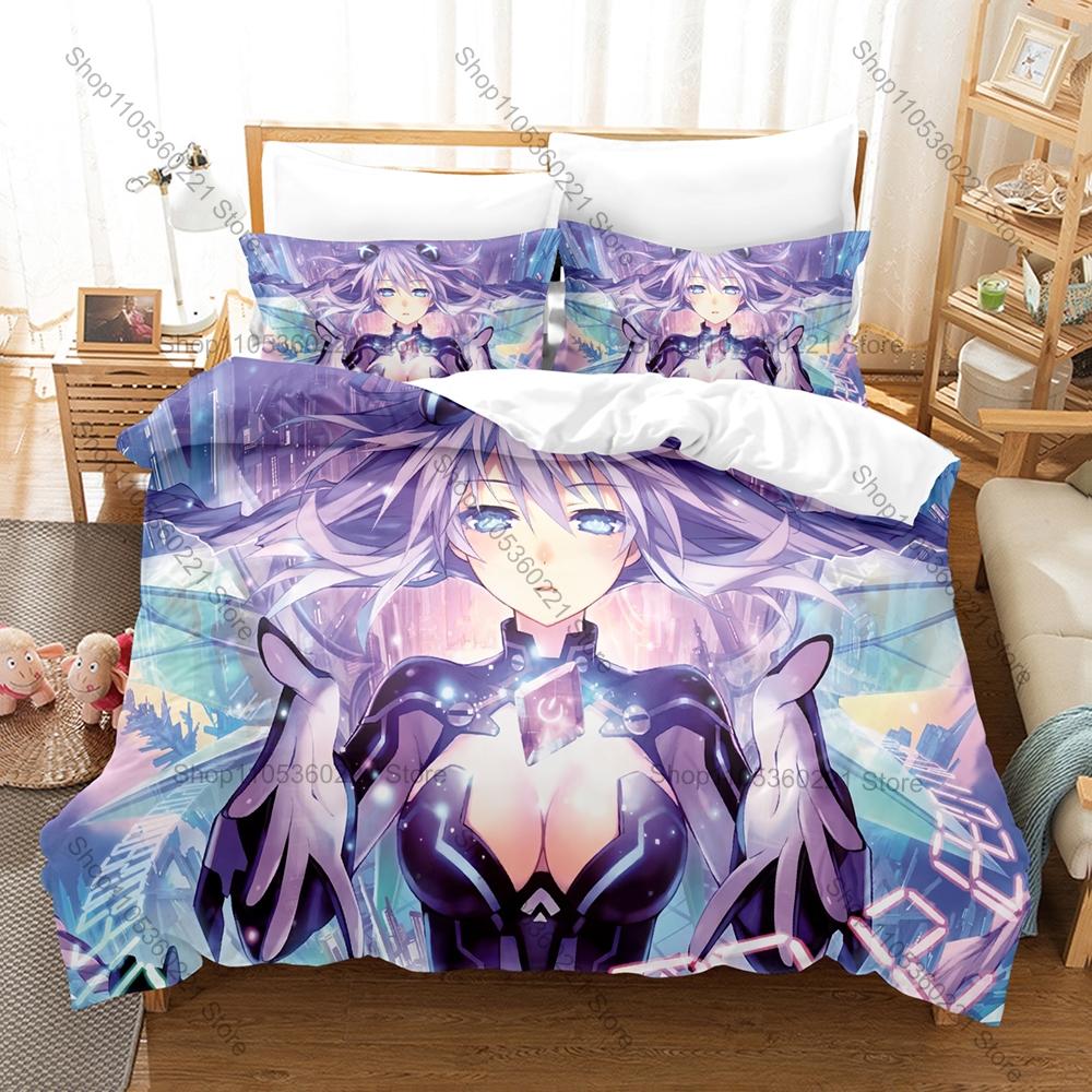 Game Kpop Hyperdimension Neptunia Bedding Set 3 Pieces Printed Duvet Cover with Pillowcases Breathable Bed Linen Home Decor