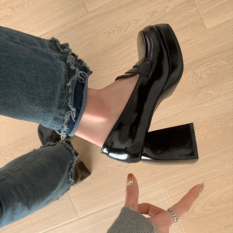 Интернет знаменитости черный универсальный маленький толстый каблук высокие каблуки женские новинка весна и осень 2025 французские туфли Мэри Джейн с неглубоким ртом одинарные туфли