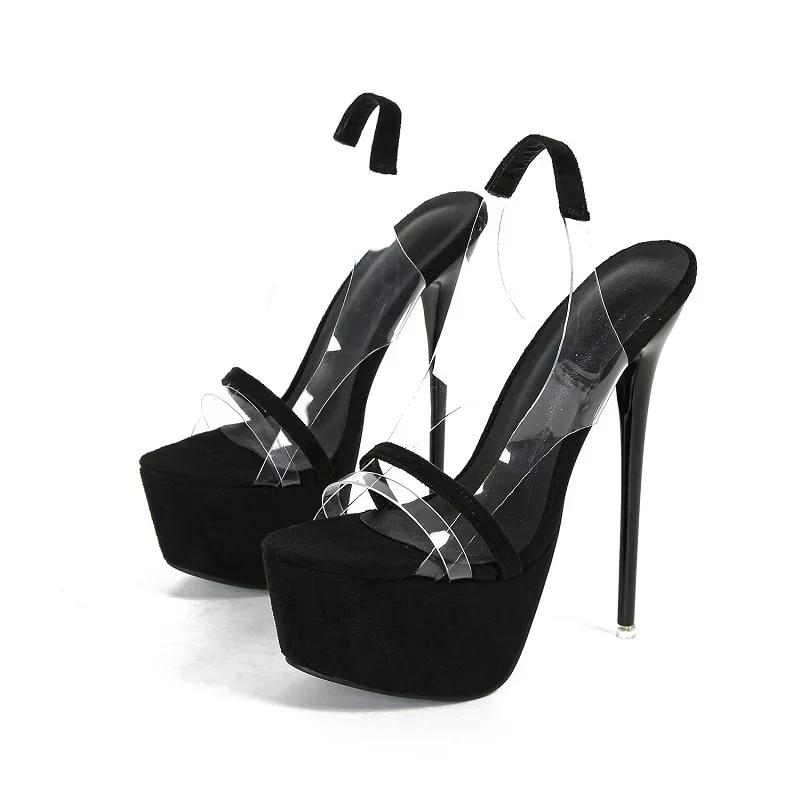 Eilyken Летние дизайнерские женские сандалии на высоком каблуке из прозрачного ПВХ на платформе, сексуальные туфли-лодочки для вечеринок со стриптизершей с открытым носком