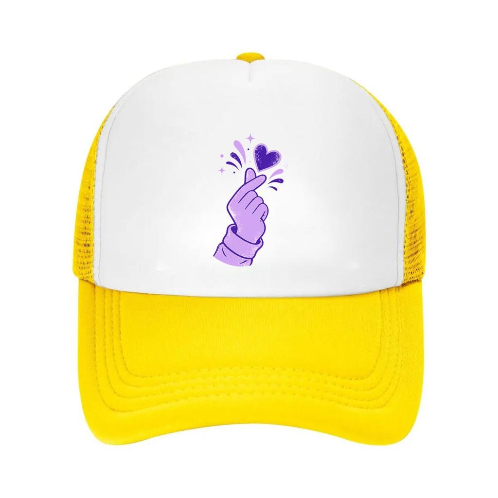 Purple Finger Heart Love Icon Mesh Baseball Cap Casual Hat Outdoor For Womens Unisex FeUnisex