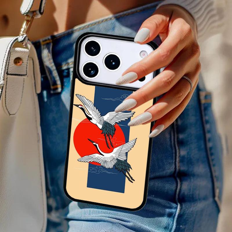 Чехол в японском стиле с журавлем и вишней для iPhone 17 Air 14 15 13 12 Max Чехол для Apple 14 15 16 16e 11 Pro Max Plus