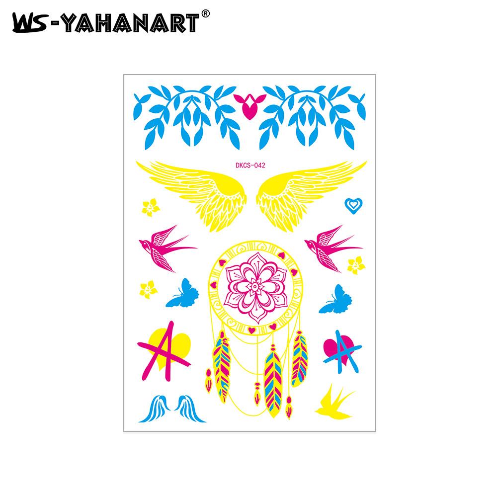 Креативная флуоресцентная наклейка-татуировка на руку с цветком, водонепроницаемая наклейка-татуировка на руку с пером