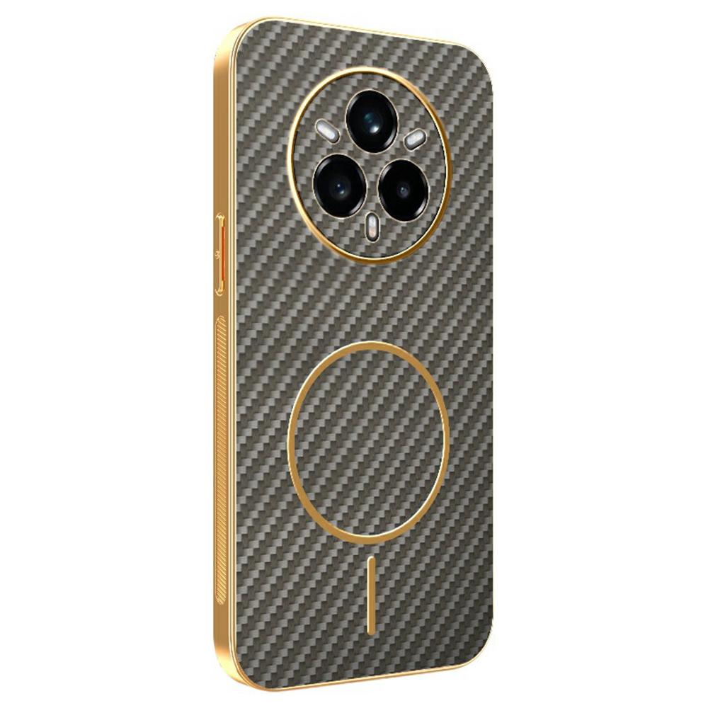 For Realme 14 Pro+ 5G Phone Case Carbon Fiber Textured Electroplated TPU Back Cover