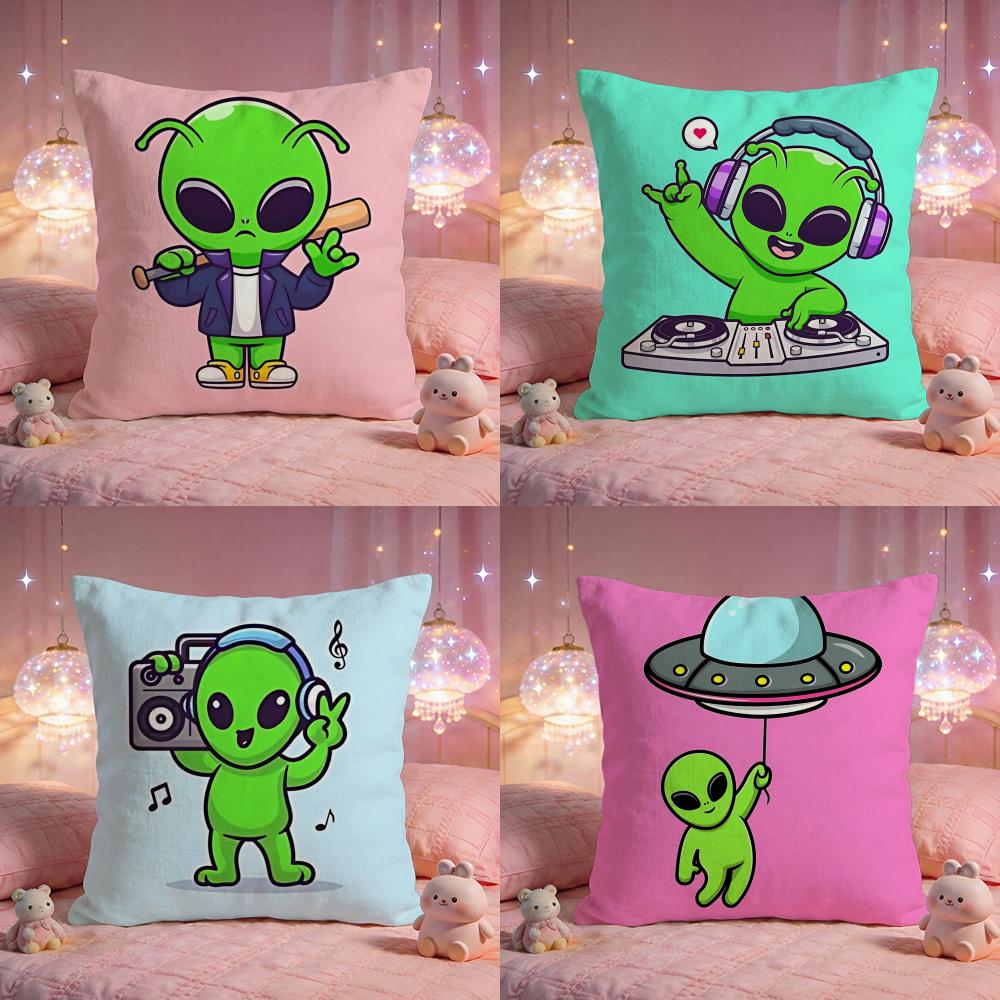 Funny Silly Alien Cushion Cover Premium Comfort Reversible Pillow Cove Two in One Design for Any Room Car Interior