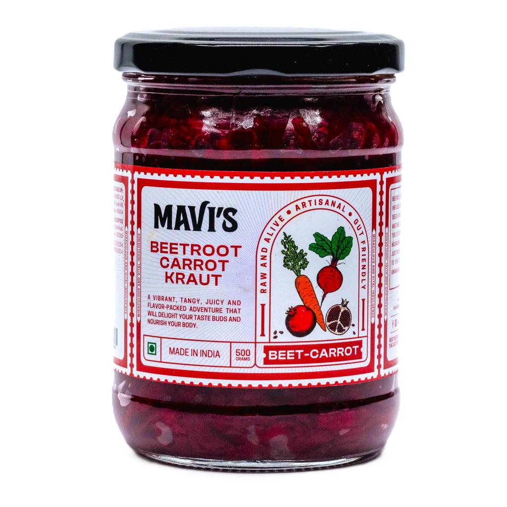 MAVI's Sauerkraut | Original Sauerkraut and Beetroot Carrot Kraut | Combo Pack of 2 | 500g each | 100% Natural & No Preservatives | Organic and V