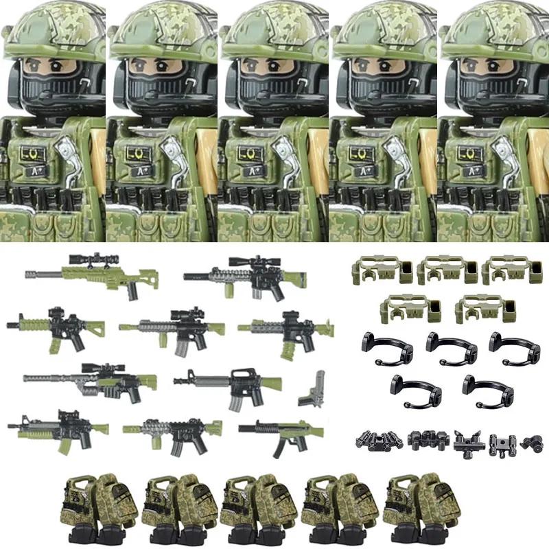 Военные армейские фигурки Строительные блоки Спецназ Призрак Коммандос Солдат Оружие Пистолет Шляпа Щит Пояс АК Мини-кирпичики Игрушка