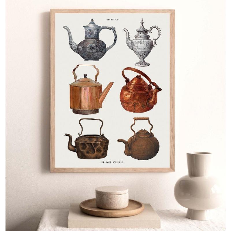 Современный Ретро Кухонный Чайник Искусство Минималистичные Иллюстрации Постеры Принты Холст Живопись Настенное Искусство Картина Гостиная Домашний Декор