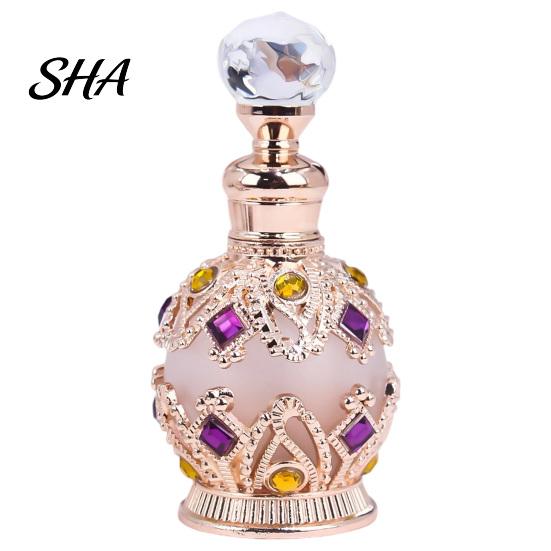 Decorative Perfume Bottle 15ML Vintage Luxury Refillable Bottle, Essential Oil & Fragrance Glass Empty Scent Container Dubai Arabian Style for Travel